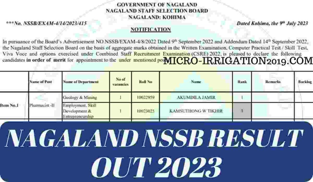 Nagaland NSSB Result 2023